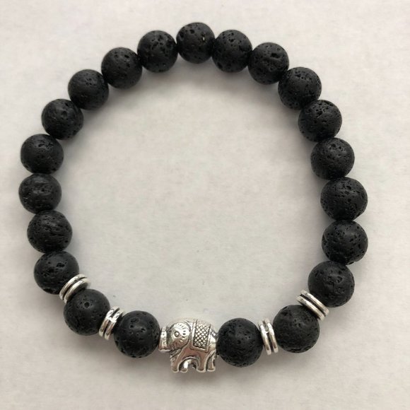 BOGO Vitality Elephant Diffuser Lava Stone Bracelet Stretchable 8mm (5/16") - Picture 1 of 5